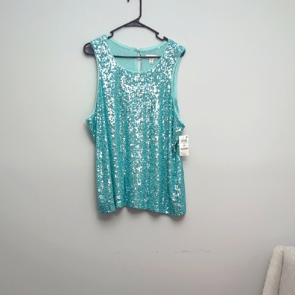 Glamorous Sequin Tank Top - Aqua